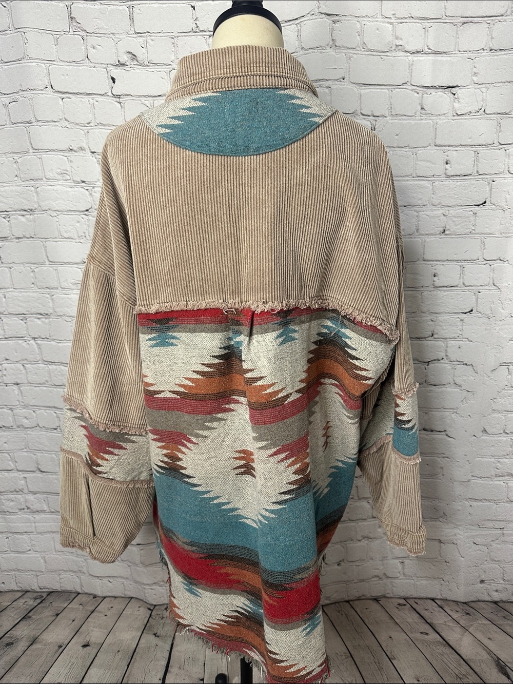 POL Corduroy Aztec Patchwork Oversized Shacket Jacket M - Picture 4 of 8